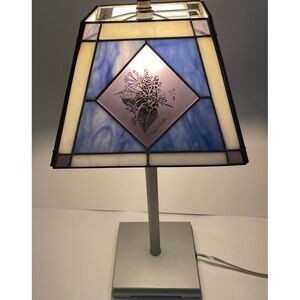 MARJOLEIN BASTIN Signed Vintage Stain Lead Glass Lamp Shade Purple Blue White